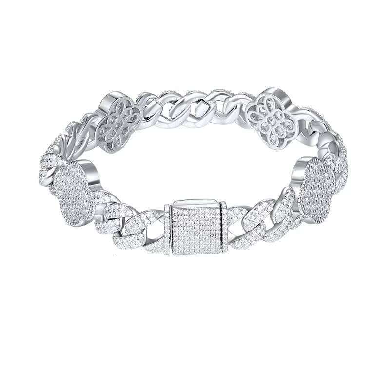 Mens 925 Silver 8MM Moissanite Double Row Cuban Link Bracelet Hip-Hop Style with Inlaid Stones Fashionable Bangles