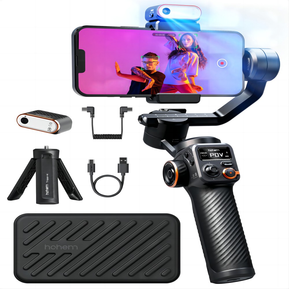 Hohem-iSteady M6 Kit Gimbal for Smartphone, 3-Axis Gimbal, AI Tracker, Fill Light, for iPhone 16 Pro Max and Android Stabilizer