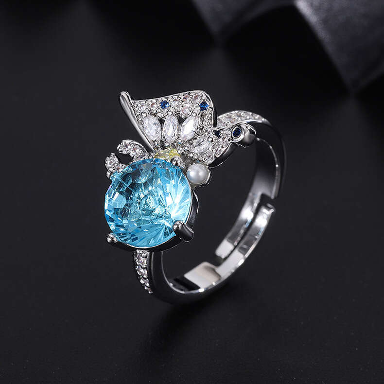 Tiktok Live Micro Pave Dia Fireworks Chrysanthemum Blue Ring 2022 New Women's Earrings Pendant Set 8E2