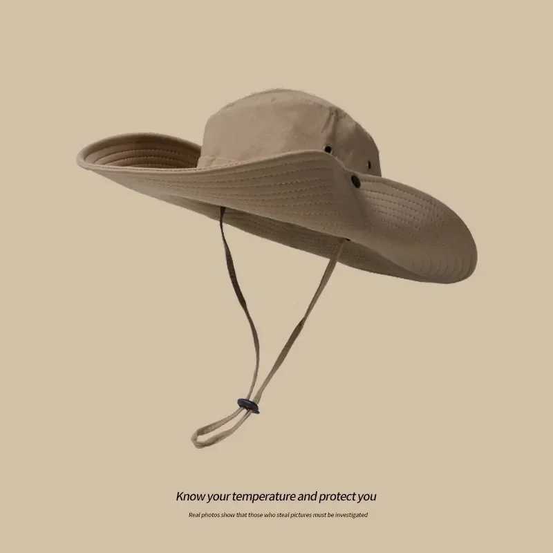 Womens Outdoor Sun Hat Summer UV Protection Bucket Safari Wide Brim Fisherman Cap Cowboy Men Fishing Hiking Beach Hats 2024 Y250707