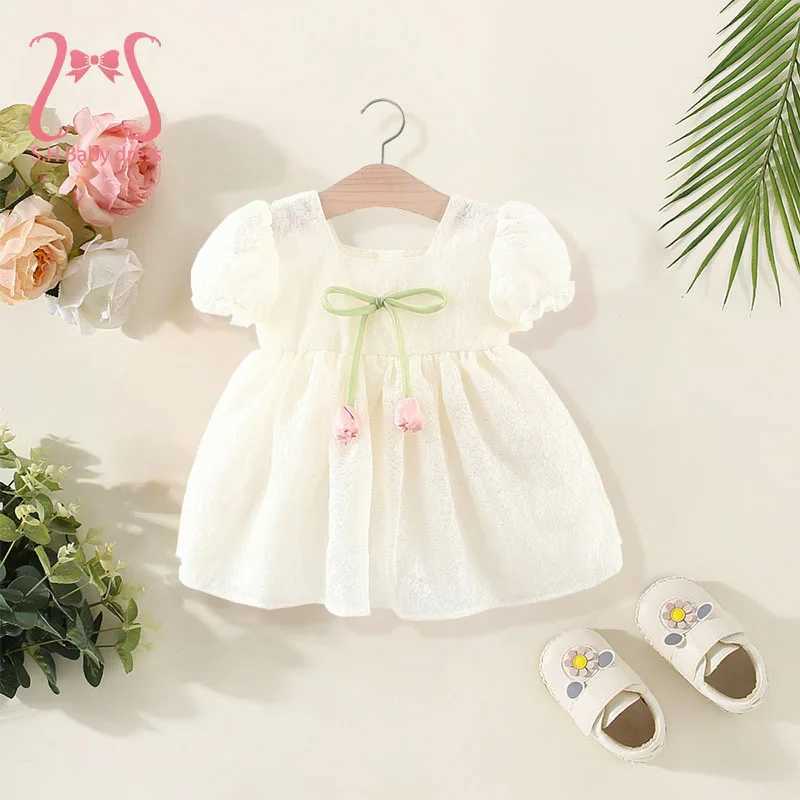 0-3 Summer Newborn Baptism White Birthday Evening Dresses Outfit Baby Girl Sweet Flower Puff Sleeve Christening Toddler Clothes R250707