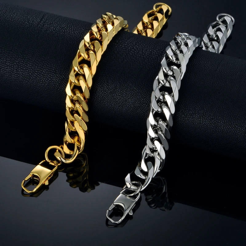 Cuban Link Bracelet For Men Jewelry Punk Gold Color Heavy Big Chain Stainless Steel Pulseras 250707