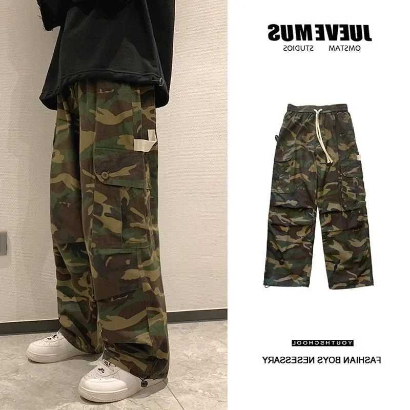 American Style Vintage Camouflage Cargo Pants Men Loose-Fit Straight-Leg High Street Hip Hop Ins Hong Kong Style Wide-Leg Trousers z250705X24B