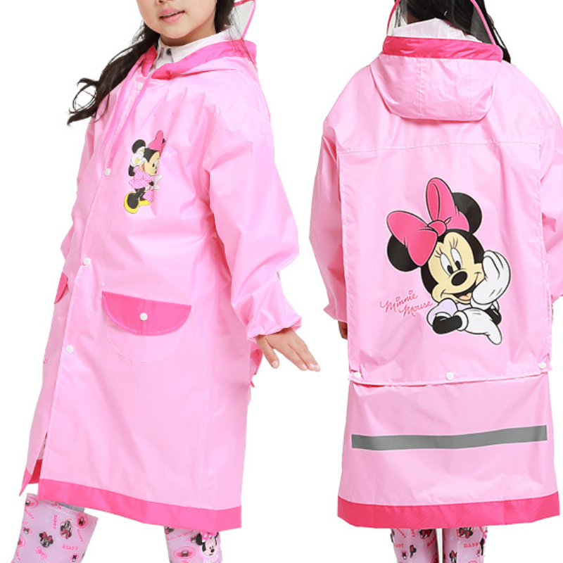 Disney Boys and girls raincoat Elsa princess backpack with large brim reflective strip design for night safety on large raincoat backpack position Com