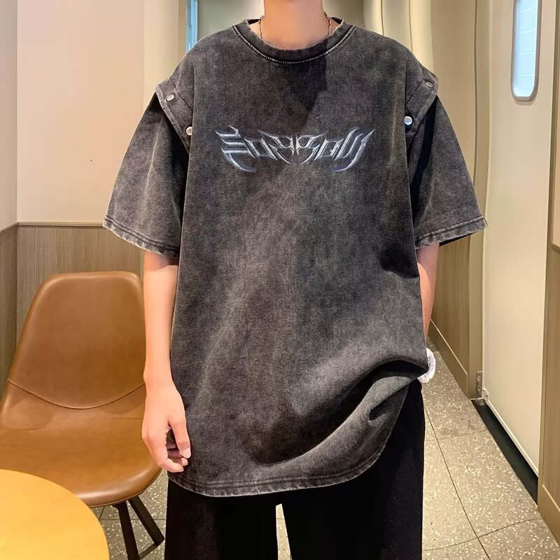 2025 Summer new women's T-shirt retro style printed short sleeved T-shirt neutral hip-hop loose version pure cotton round neck fashionable new de