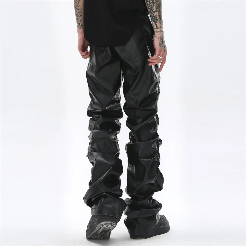 Mens Leather Pant Dark Punk Niche n Bright Pleated Pants Hiphop Loose Casual for Men 250704