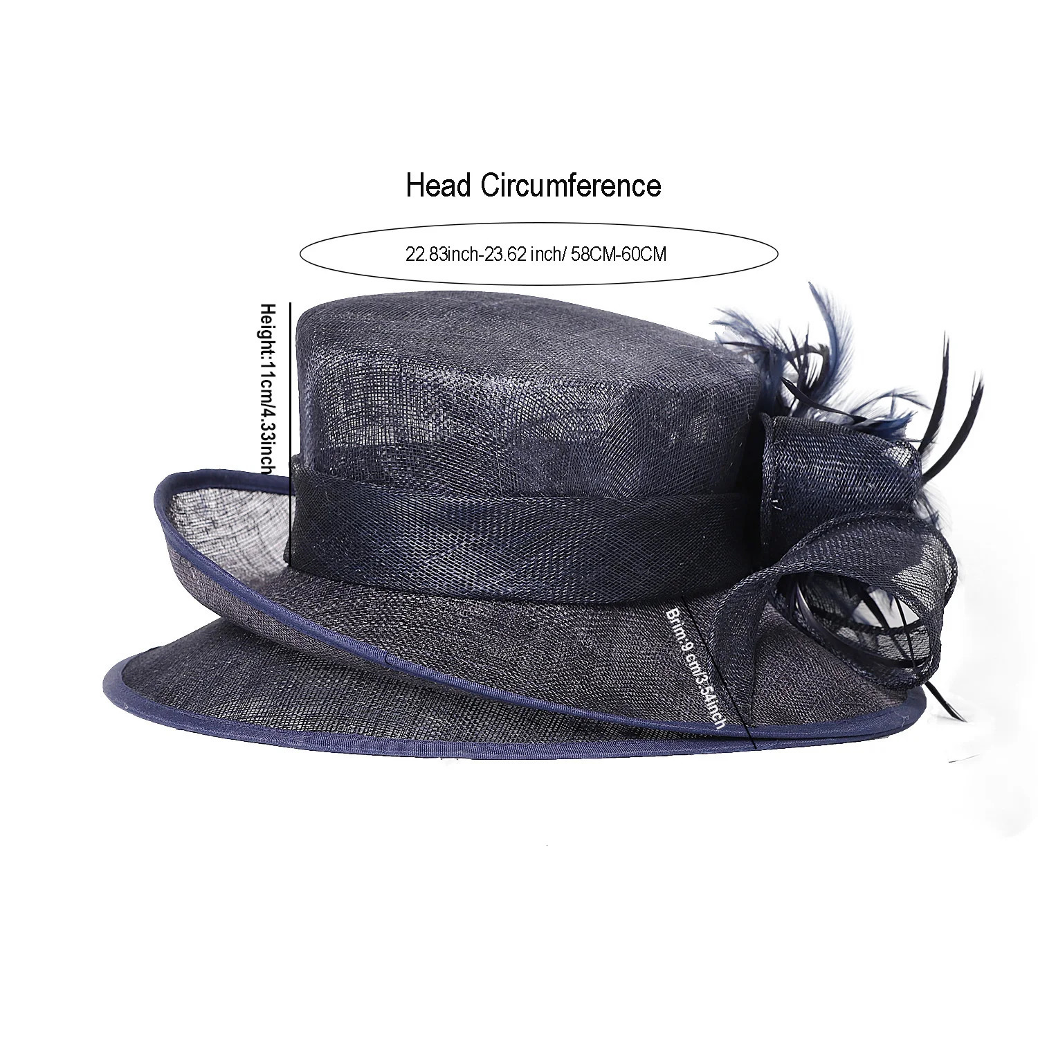 FS Sinamay Wedding Hats For Women Elegant Summer Flat Top Church Hat Navy Feather Tea Party Fascinators Fascinators 250707