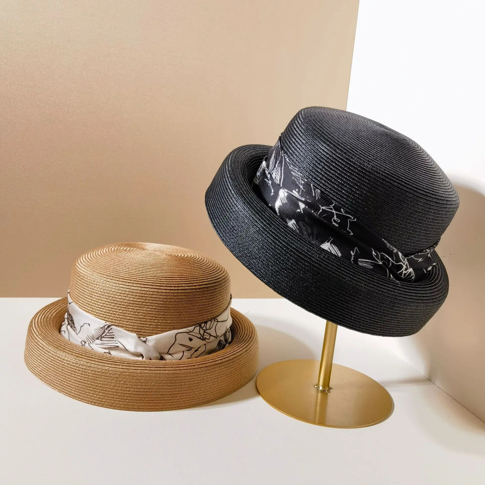 Summer Straw Hats For Women Outdoor Sun Visors Millinery Shade Bucket Hat UV Protection Beach British Top Basin Cap 250707