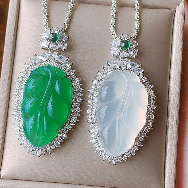 Huayoumei Jewelry Green White Chalcedony Leaf New Chinese Accessories National Style Step-By-Step High-Rise Necklace Pendant 721