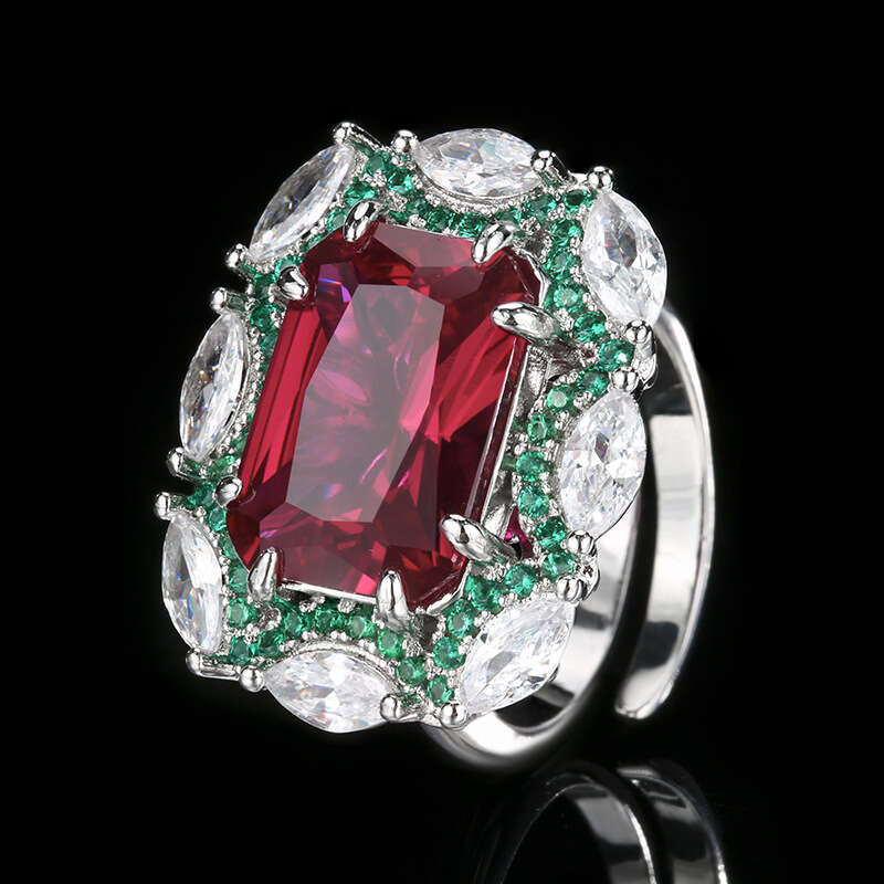 Wind Jewelry Set Necklace Ring Earrings Red Corundum Color-Changing High-End Light Fashion Women De3