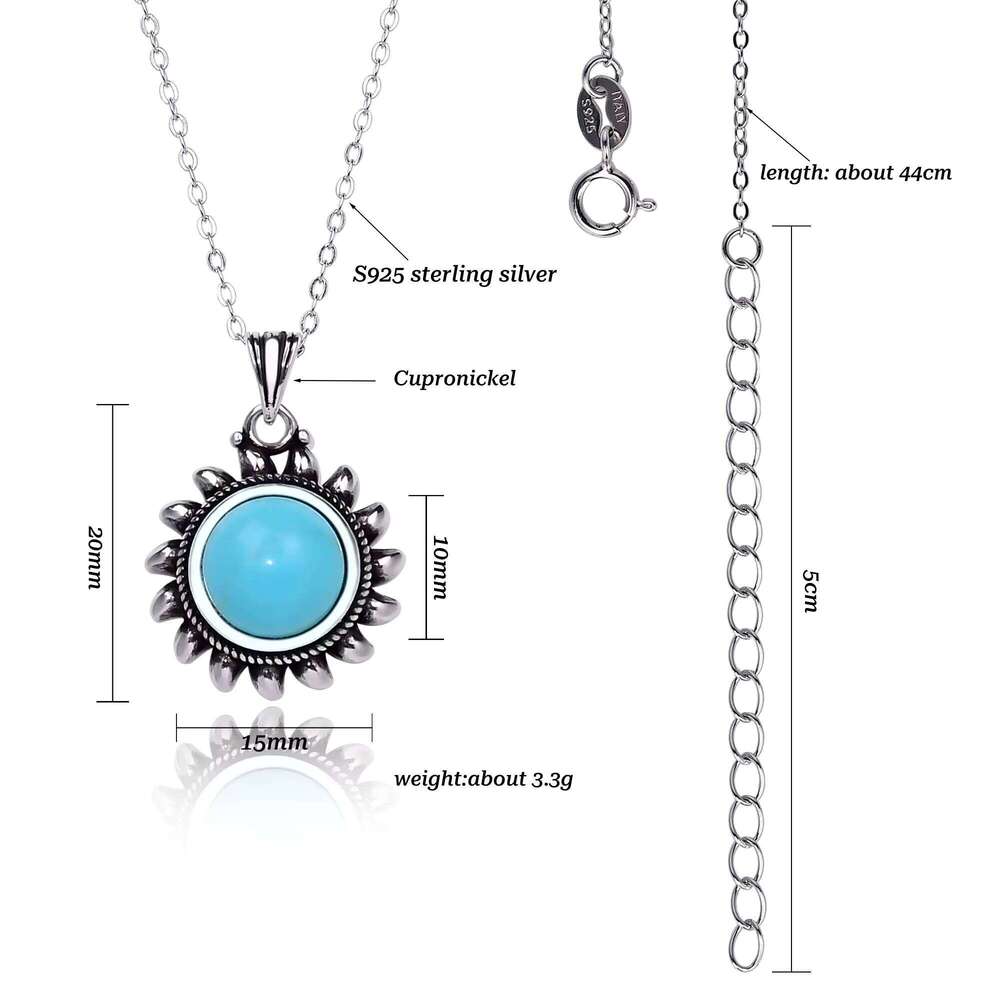 Round Natural Turquoise Sterling Sier Handmade Jewelry Necklace Engagement Party Anniversary Gift