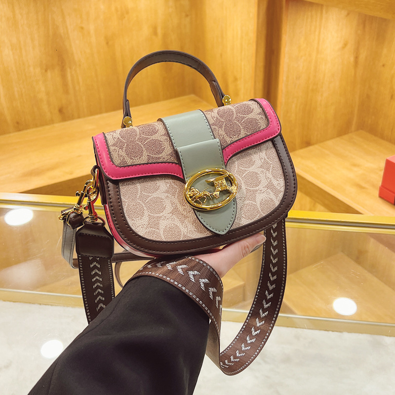 Designer 2025 New Trendy High-End Color-Block Shoulder Versatile Wide Strap Crossbody Commuter Handbag Light Luxury Women's Bag
