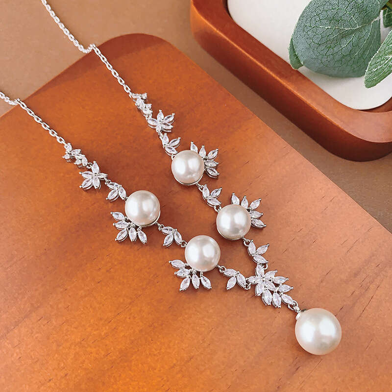New Jewelry Set Necklace Earrings Imitation Australian White Pearl Fashion High-End Women's Aec