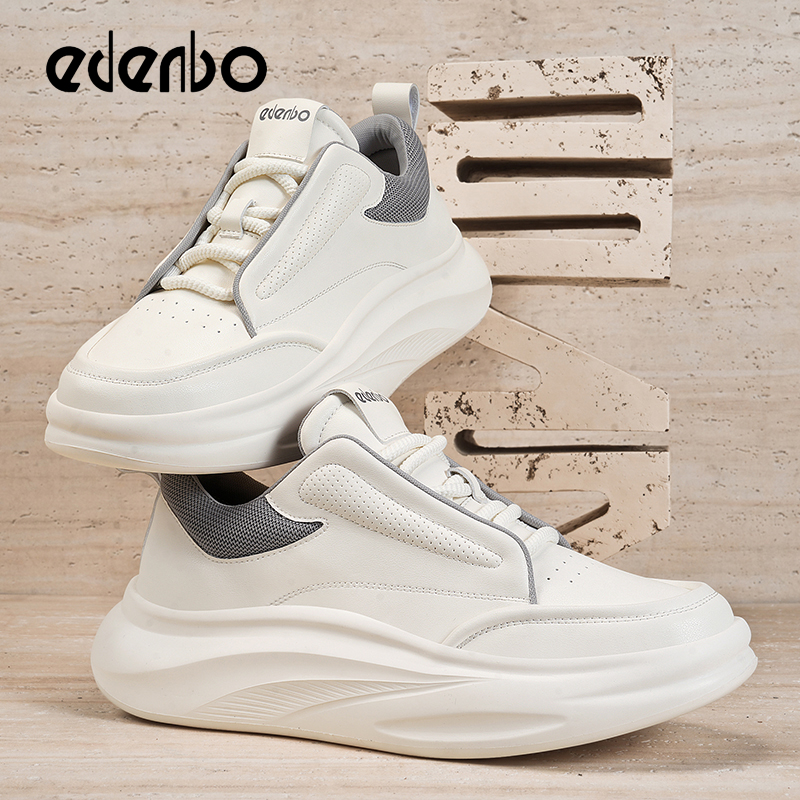 Edenbo thick-soled white shoes men's 2025 new spring fashion simple soft-soled sports casual trendy shoes