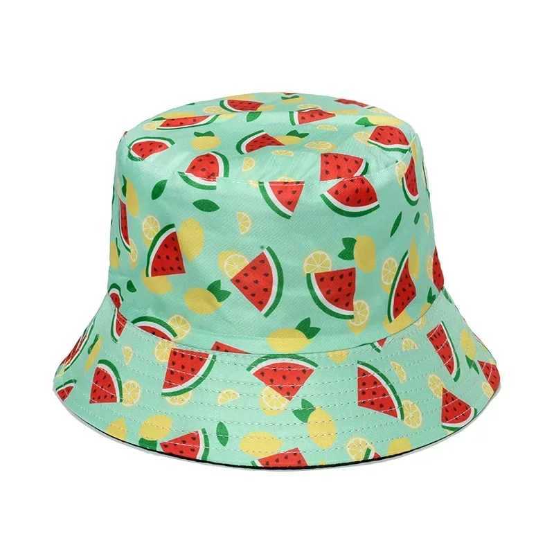 2022 New Fruit Print Bucket Hat Spring and Summer Outdoor Sun Hats Cute Strawberry Watermelon Cherry Fisherman Cap Men Bonnet Y250707