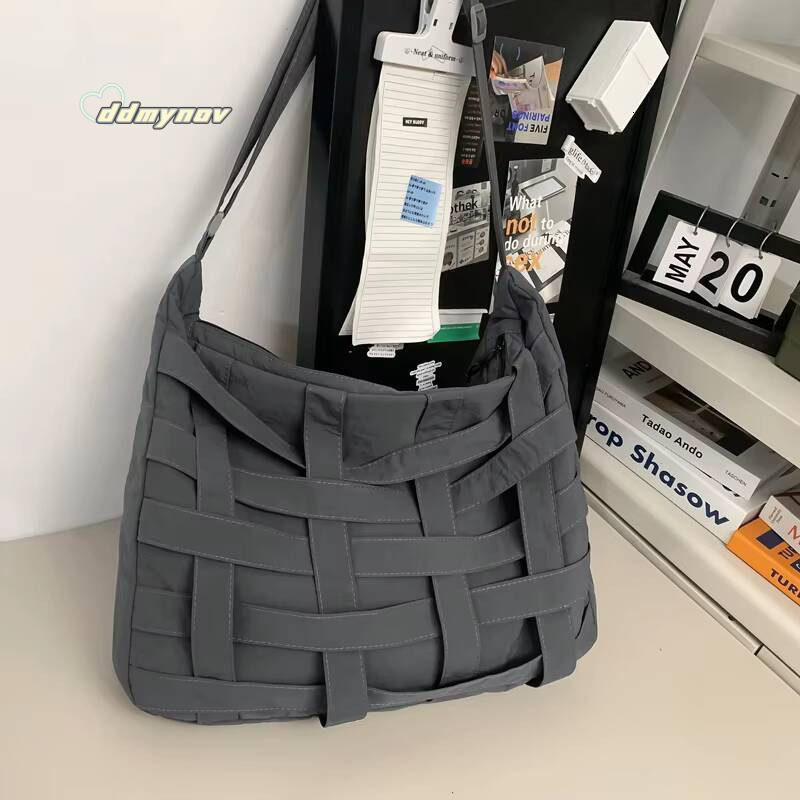 Woven Design Unisex Big Messenger Nylon Fabric Waterproof Shoulder Crossbody Bags Casual Street Large Capacity Shopper Tote ddmynov