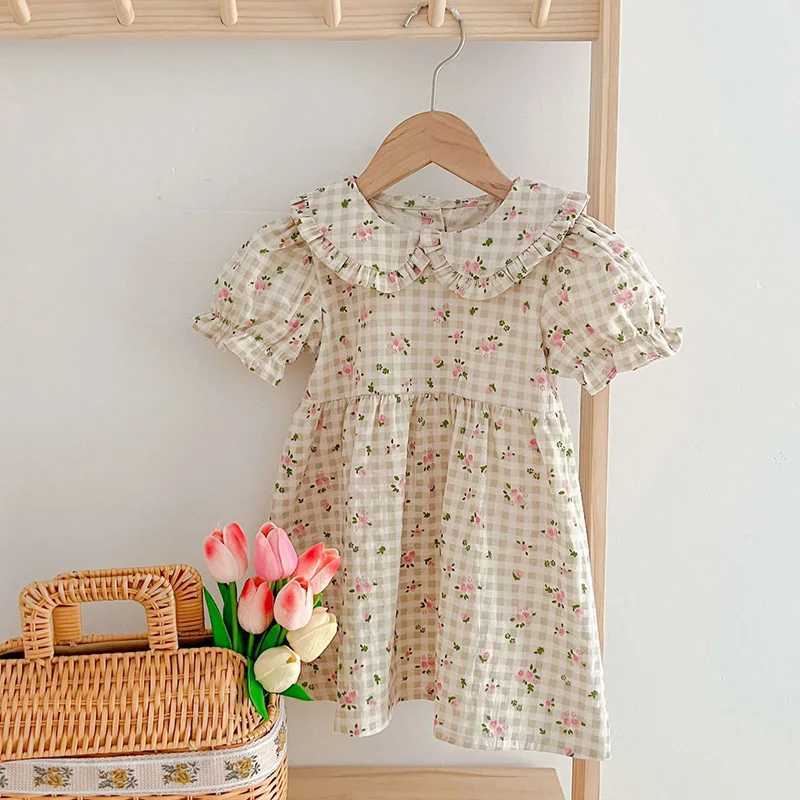2024 New Summer Kids Party Dresses Short Sleeved Cotton Floral Printing 2-6 Years Baby Girls Princess Dress Sisters Clothes R250707