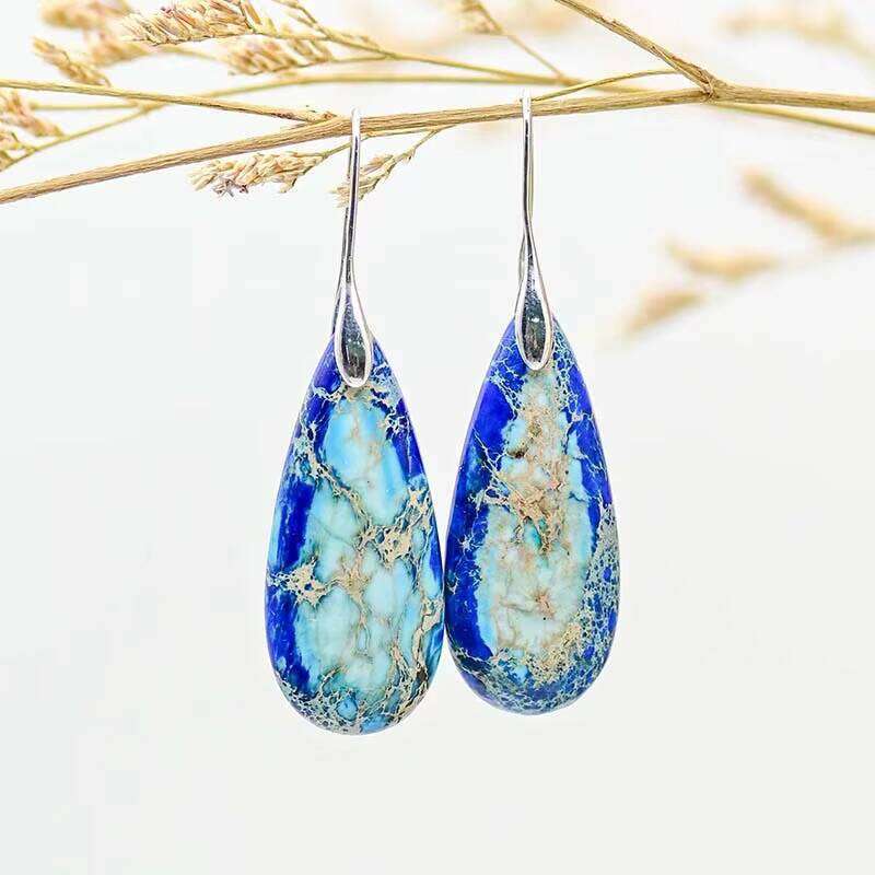 Design Shape Mixed Color Natural Stone Earrings Water Drop - Shipped