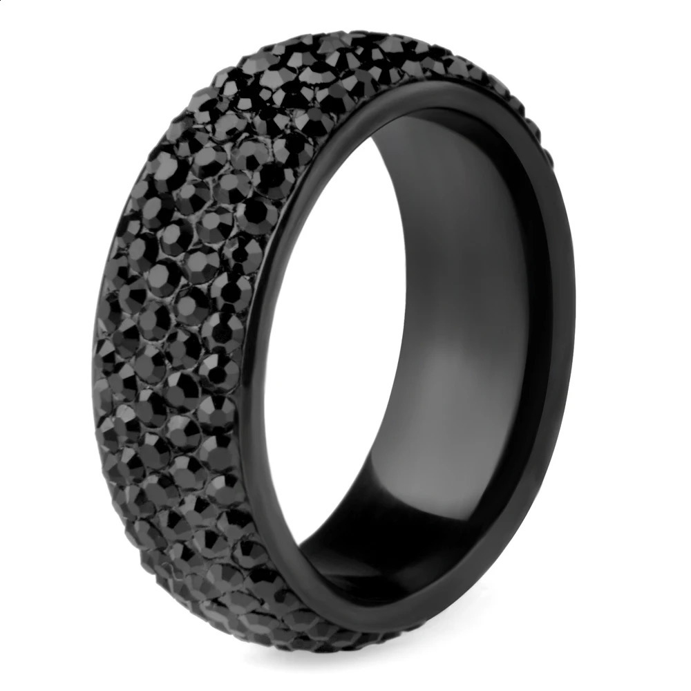 Arc Stainless Steel Crystal Womens Ring Full Size Black White Bling Engagement Wedding For Men Women Jewelry Gift 250624