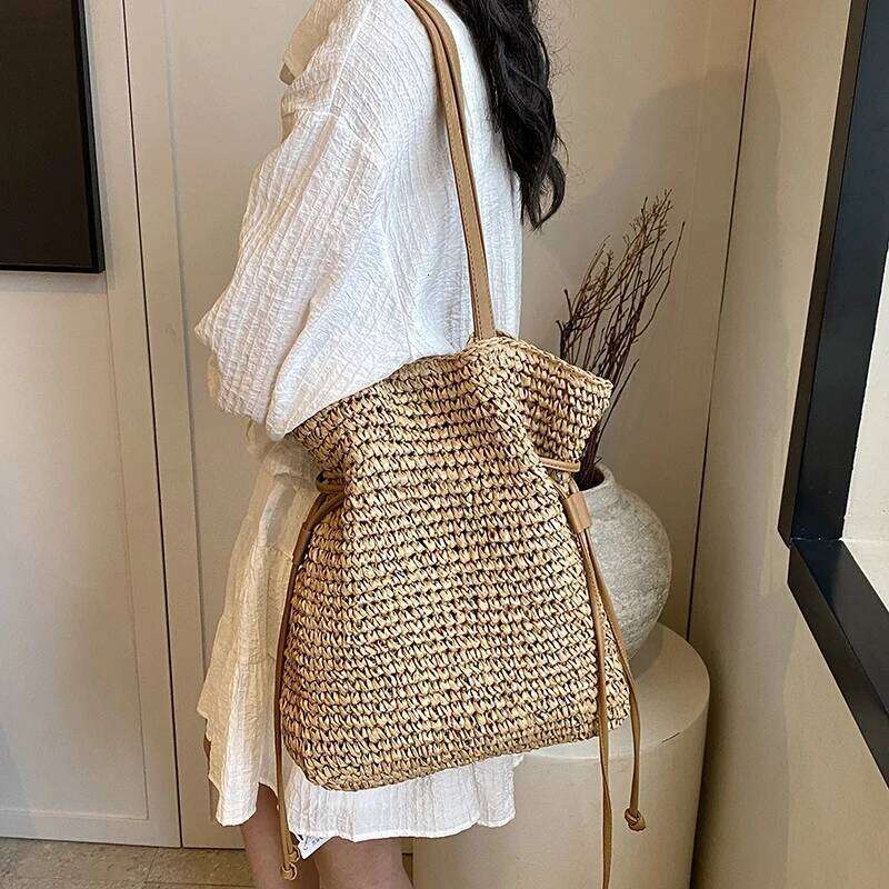 Straw Large Capacity Tote Bag Summer Beach Shoulder Bags Handmade Bag Top-Handle Raffia Boho Woven Women Bags