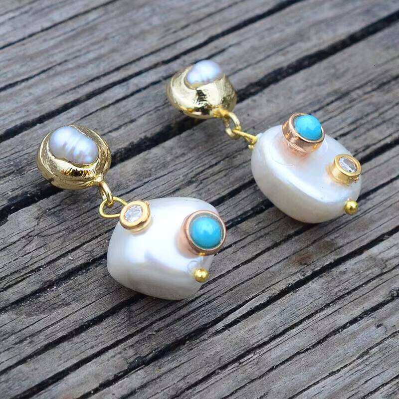 fashion DIY Natural Stone Pearl Pendant Women Jewelry bohemian Earrings