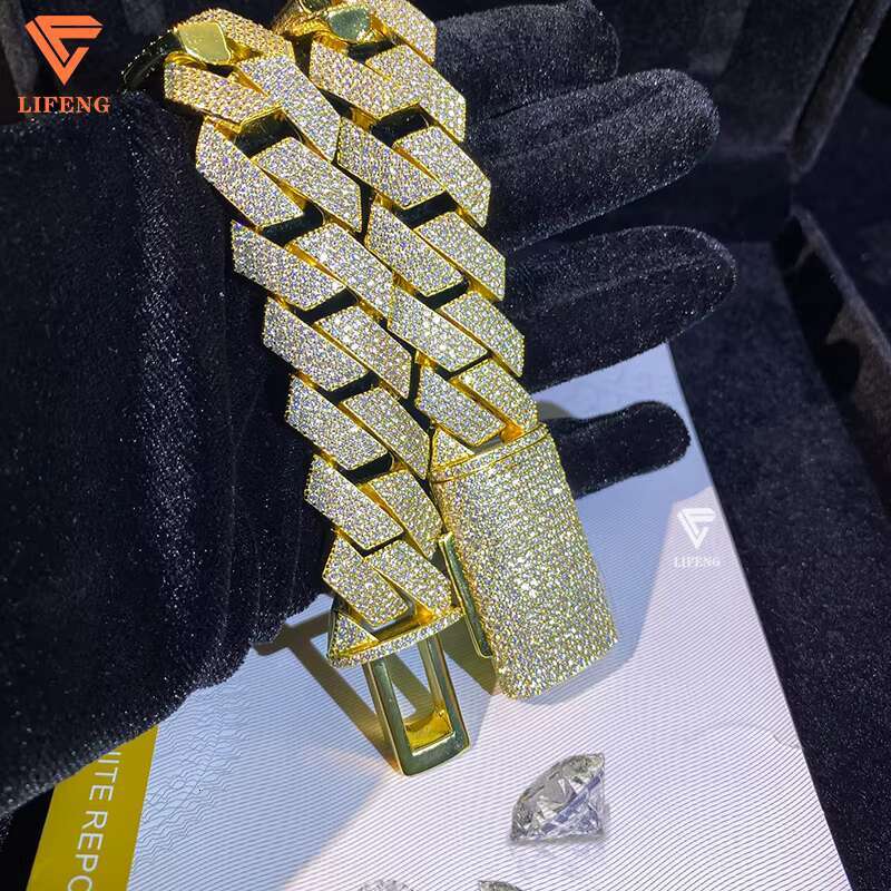 Hot Selling S925 Silver Fine Link Chain 20MM VVS Moissanite Cuban Necklace Brilliant Cut Hip Hop Style Jewelry for Women Men