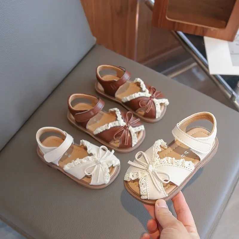 2025 Summer New Girls Sandals Childrens Princess Shoes with Soft Soles and Soft Tops Fashionable Lace Bow Sandals for Babies R250707