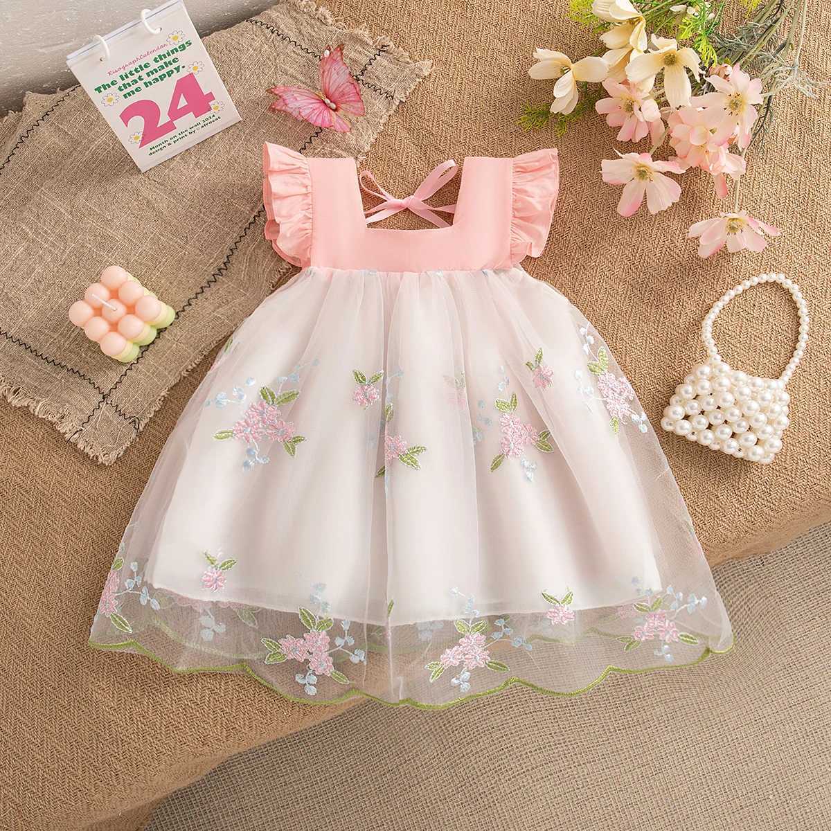 Baby Girl Dress Summer Floral Pattern Backless Square Neck Puffy Girl Kids Dress Cute Casual Girls Princess Dresses R250707