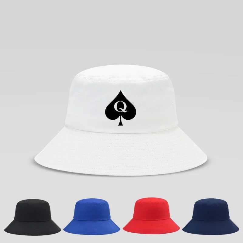New Fashion Queen Of Spades Bucket Hats For Men and Women Summer Outdoor Hats Cap Black White Red Bucket Hats Y250707