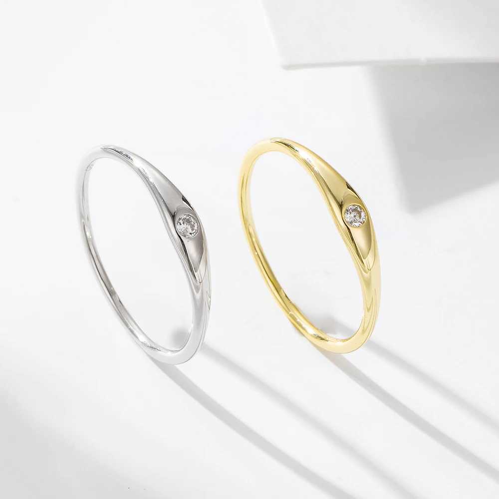 Simple Fashion Sterling Silver 925 Jewelry Ring Fine Rings Plain Single Zircon Finger Rings Jewelry Women Gold Plated XJ250707