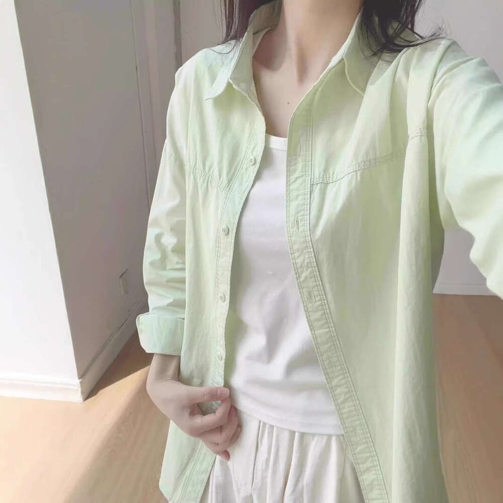 Spring New Korean Style Solid Blue Women, Loose Casual Long Sleeve Shirt For Inner And Outer Wear B5