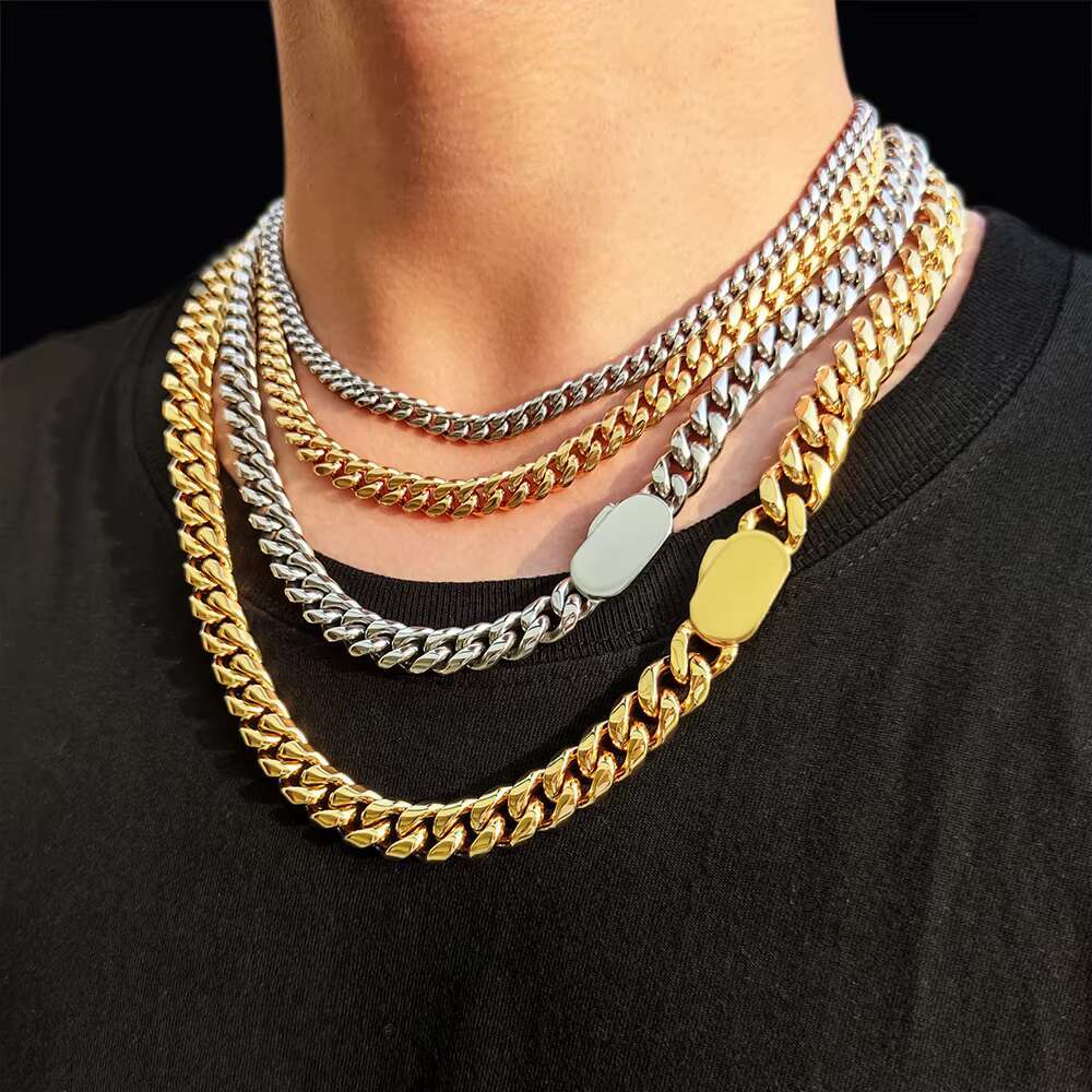 NUOYA 8mm Hip Hop Cuban Link Necklace Jewelry Customizable PVD Plated Stainless Steel Necklace for Men