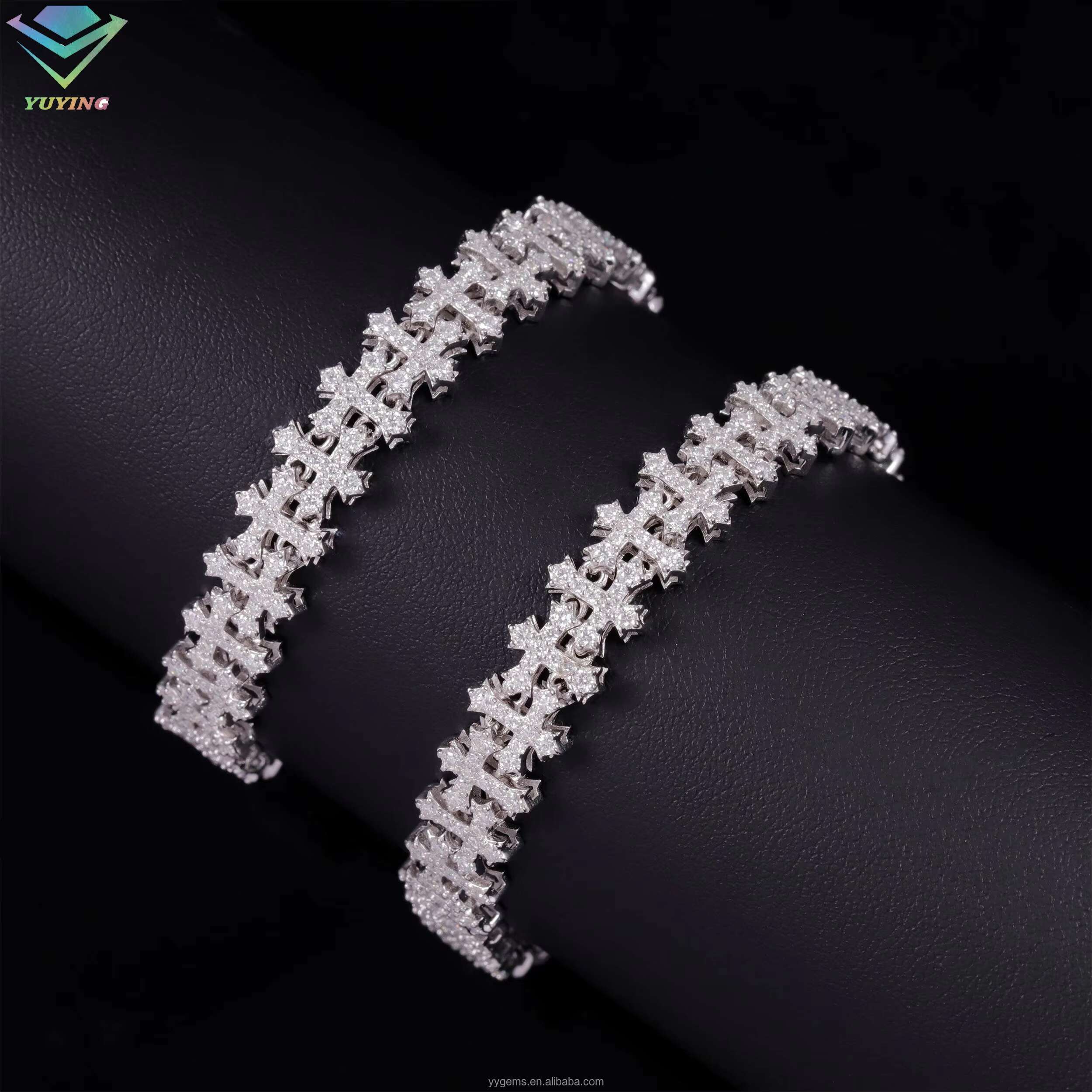 Fine Jewelry Cross Design Rapper Bracelet 925 Sterling Silver Bracelet for Men Women VVS Moissanite Cross Cuban Bracelet