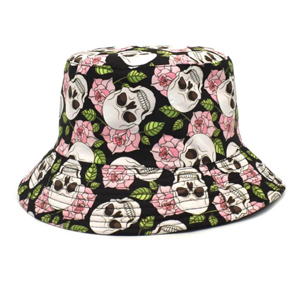 Spring and Summer Men and Women Personality Skull Graffiti Bucket Hat Sunscreen Sun Outdoor Sports and Leisure Fisherman Cap Y250707