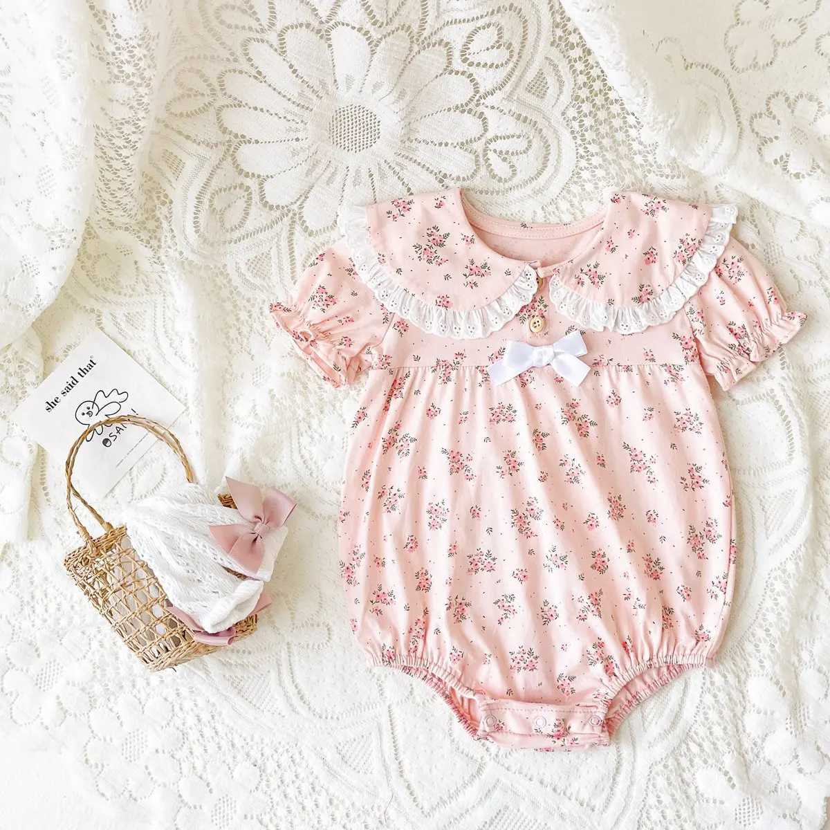 Sanlutoz Floral Infants Girls Short Sleeve Bodysuits Summer Newborn Baby Girls Cotton Princess Clothes R250707