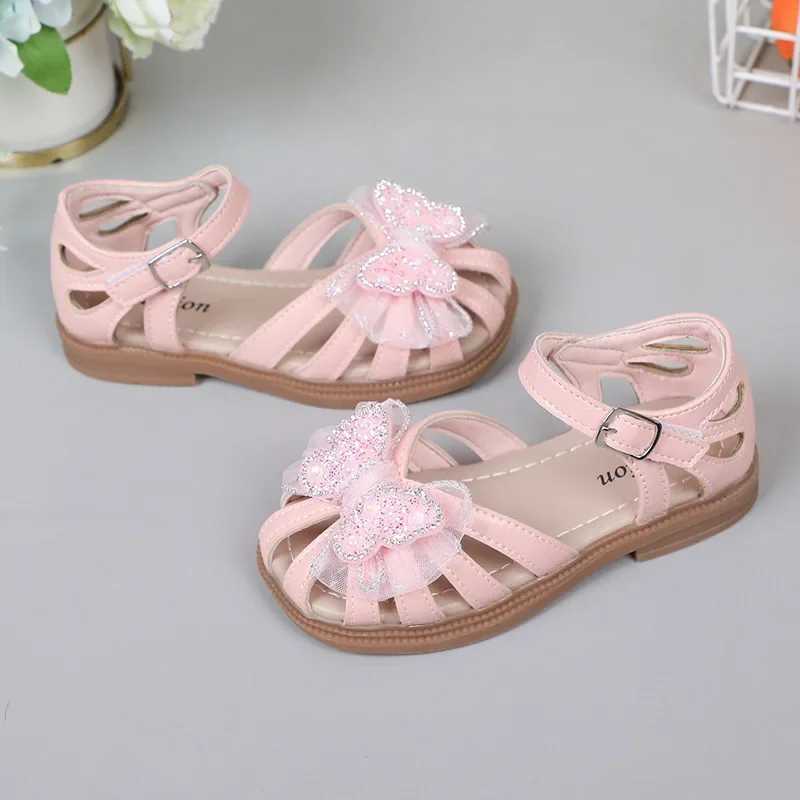 2025 Summer Girls Sandals Princess Beach Shoes Cut-outs Kids Sandals Crystal Butterfly Lace Sweet Soft Breathable Anti-kick CuteR250707