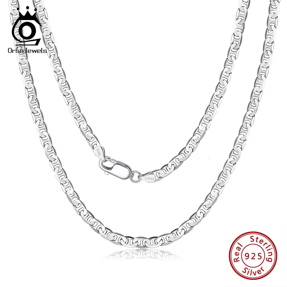 ORSA JEWELS 100% 925 Sterling Silver 2.6mm 3.7mm 5mm Simple Flat Mariner Choker Necklace Italian Flat Mariner Chain 40-65cm SC78 250702