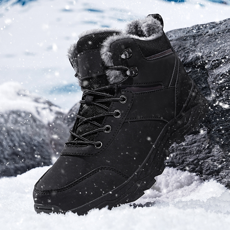 Warm Winter Fleece Outdoor Shoes with Anti-Slip Outsoles - One Button Design Available in Black & Gray & Brown