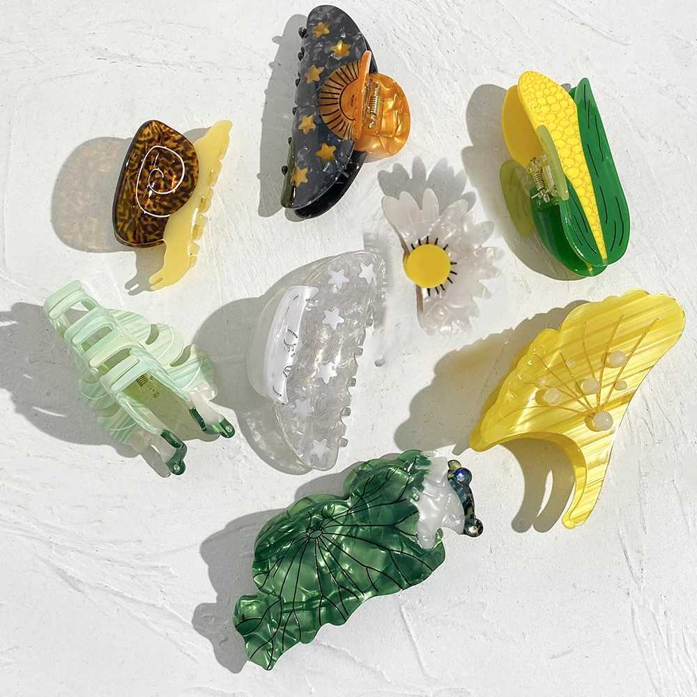 Personality Acetate Corn Maple Leaves Snail Frog Hair Claws Clip For Women Girls New Animal Flower Hairpins Hair Accessories Z250707