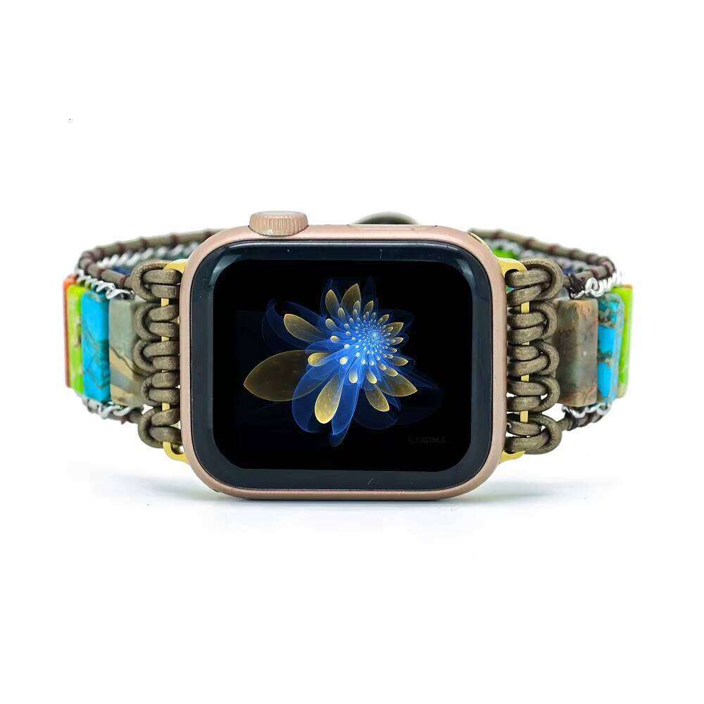 7 Chakra Chain Band Natural Stone Strap for iWatch 38mm 42mm Leather Bracelet Smart Watch Wholesale