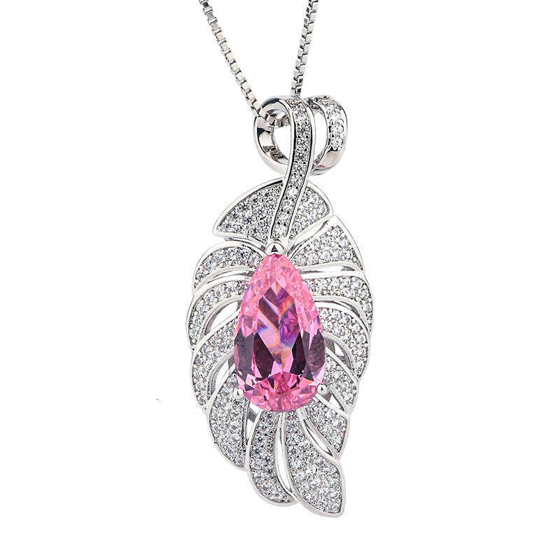 Imitation Emerald Necklace With Paraiba Leaf Pendant Fashion Collarbone Chain For Women F8f
