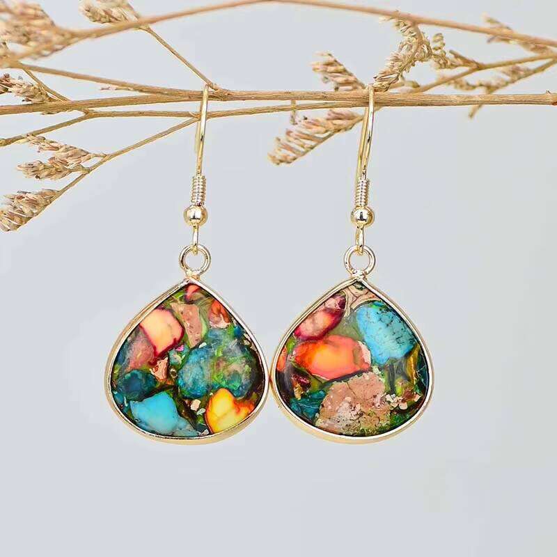 Geometric fashion Natural Stone Multi-color Matching Earrings