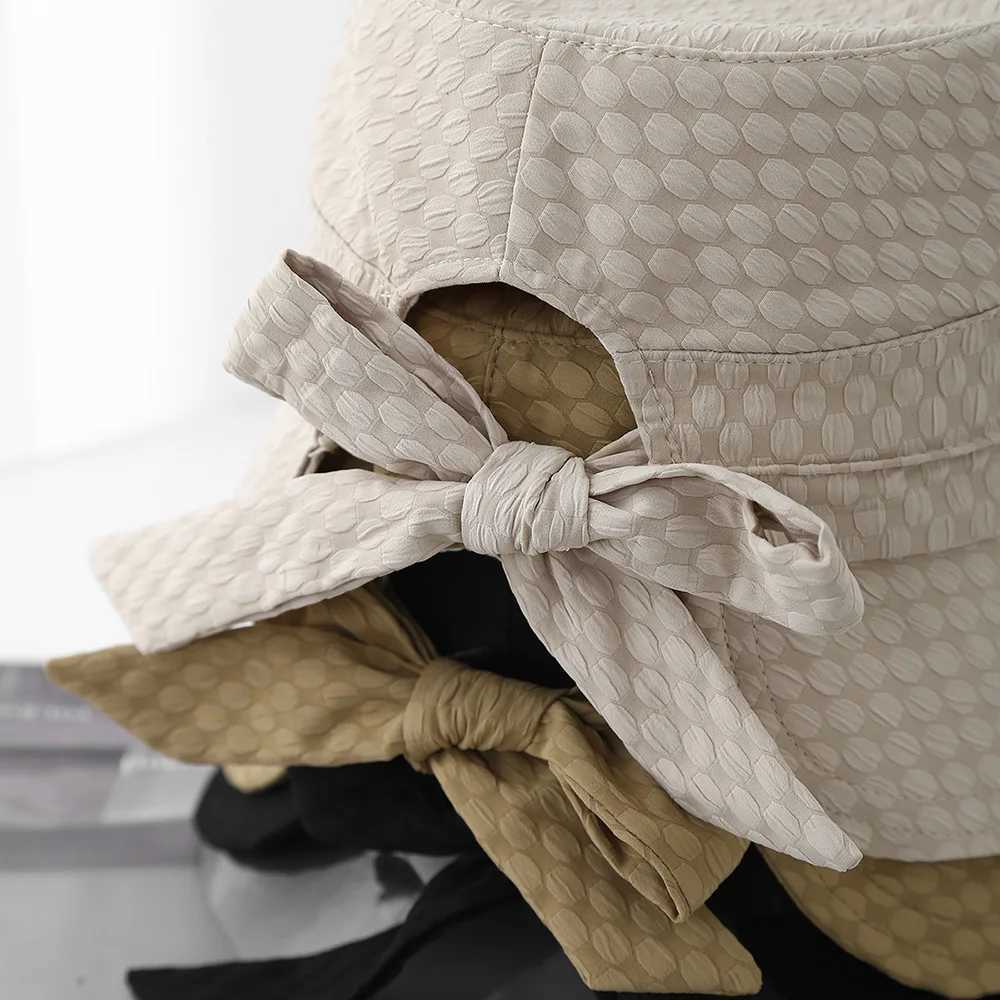 Womens Bucket Hat Spring Summer Hats For Women With Bow Fisherman Cap Casual Retro Korean Style Casual Simple Solid Color New Y250707