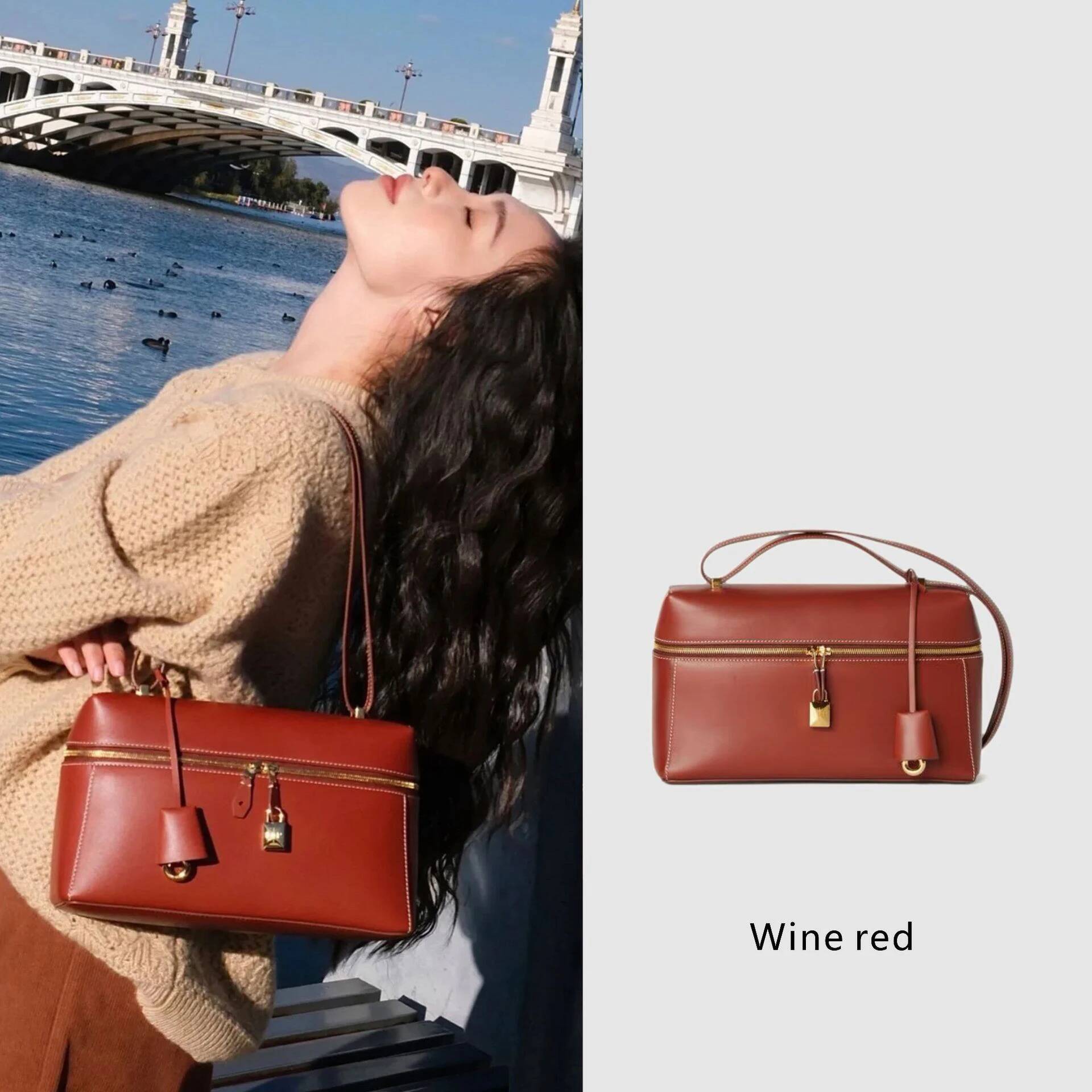 2025 New Genuine Women's Handbag Palm Pattern Cow Leather Lunch Box Bag Gigi Same Style Single Shoulder Slant Cross Body high-quality