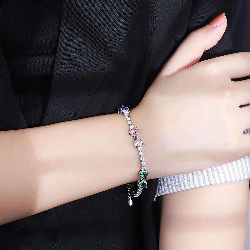 Light Imitation Natural Amethyst INS New Style Dia-Encrusted Heart Bracelet 5B2