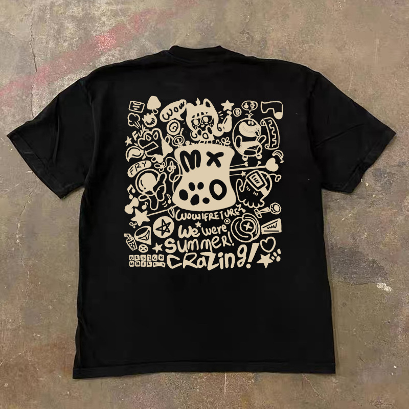 Men's T Shirts 2025 Niche Couple Dress Graffiti Style Printing Short-sleeved T-shirt 260g Cotton Hip-hop Fashion Top