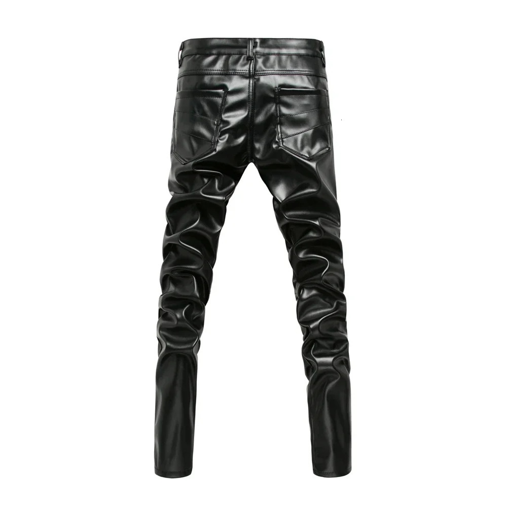 Winter Men Skinny Biker Pu Leather Pants High Street Fashion Motorcycle Trousers for Male Stage Club Wear 250704