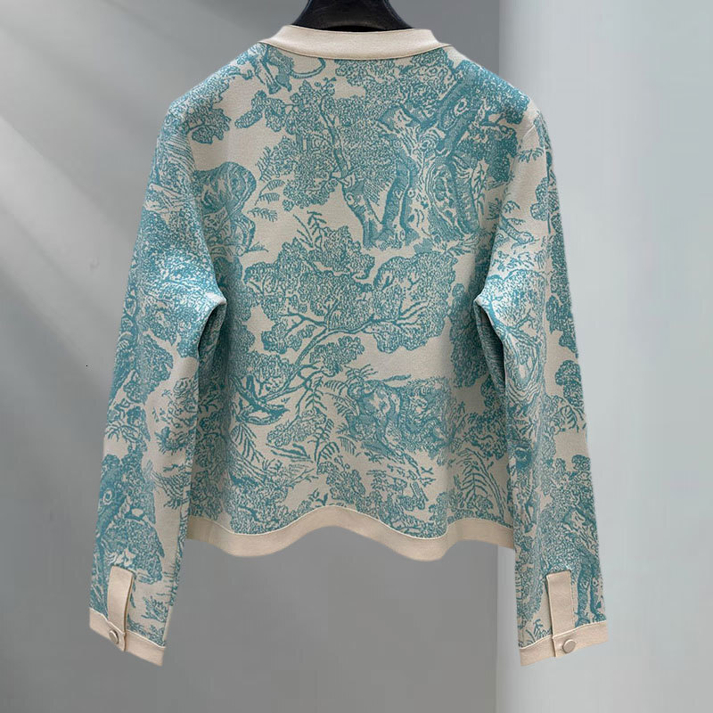 Ladies Animal Jacquard Knit Cardigan Designer Cropped French Sweater Fashion Runway Luxury Button Front Early Fall Collection Clothing S0722