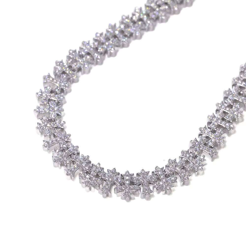 Nuoya 8MM Iced Out Bling Cross Design Sier Plated Link Chain Fashion for Men and Women Fine Jewelry Chains Bracelet