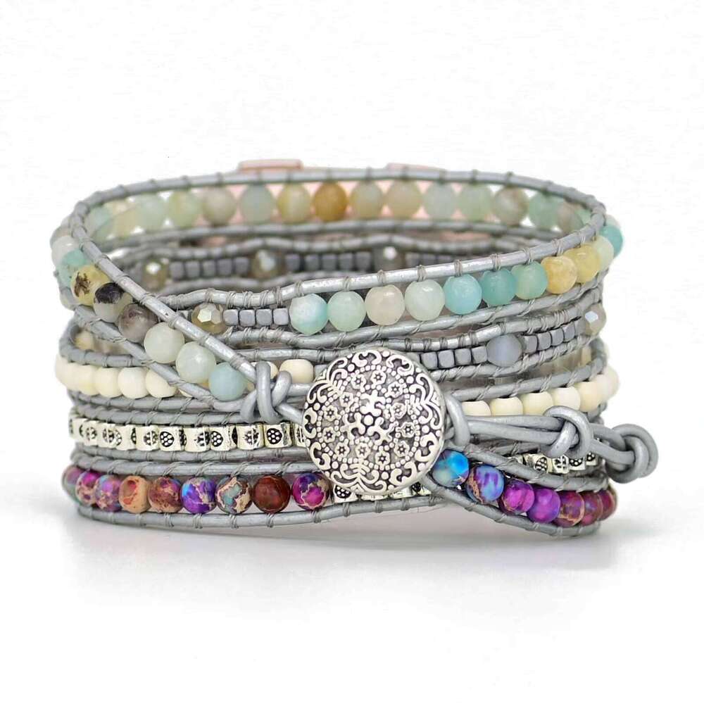 Hot Selling Natural Stone FitbitWatch Turquoise Wrapped Strap Handmade bohemian Smart Watch Bracelet